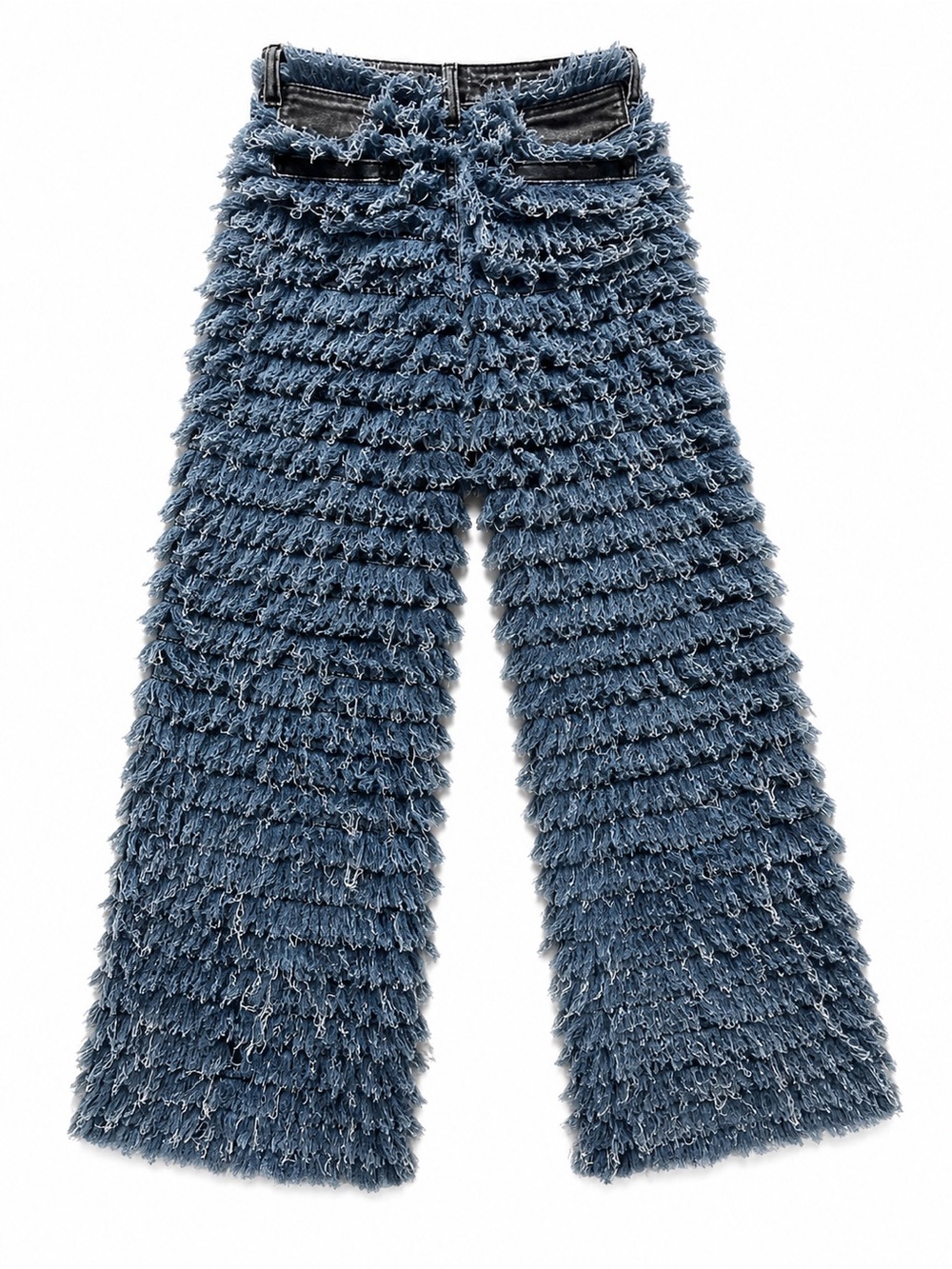 Aphrodite 07 Fringe Shaggy Denim Jeans Blue Statement Wide Leg Pants, NWT - Picture 3 of 7